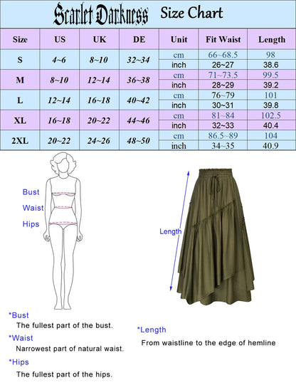 maoxiangshop Women Renaissance Long Skirts Women Overlay Decorated Drawstring Waist Swing Skirt Victorian Renaissance Maxi Skirt A30