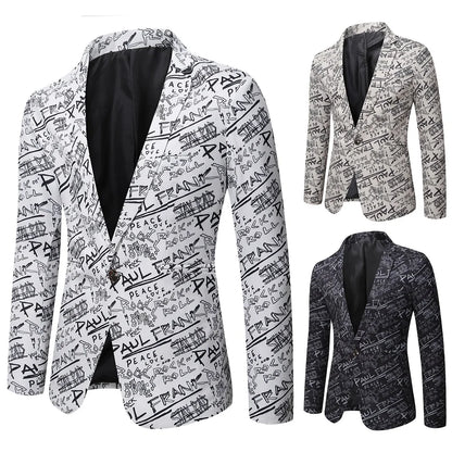 maoxiangshop WELL DRESSED MEN Brand Suit Jacket Fashion Letter Print Casual Slim Fit Blazers Homme 3D Floral Coat Autumn Man Business Social Dress Blazer Coat