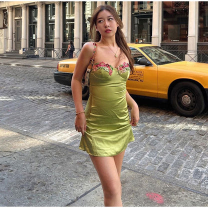 maoxiangshop Sexy Floral Embroidery Slip Dress Women Bodycon Female Mini Dresses Spring Sexy Slim Chic Beach Style Lady Vestidos