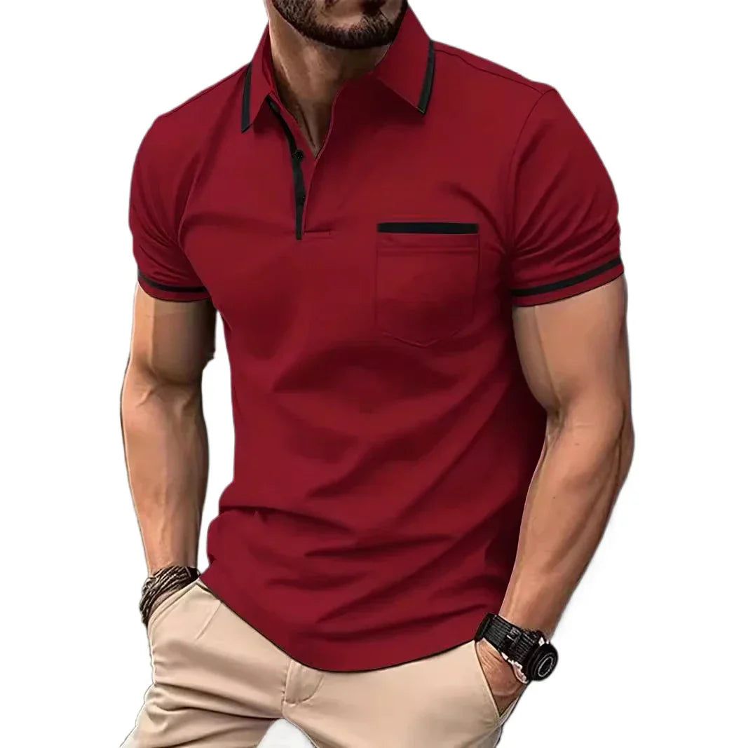 maoxiangshop New Solid Color Polo Shirt Men's Short Sleeve Button Tshirts Lapel Lightweight Turn-down Streetwear Sport Casual Fitness Tops