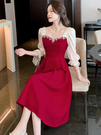 maoxiangshop Satin Luxury Elegant Dress for Wedding Women Spring Autumn Long Sleeve Bodycon Dress Korean Vintage Party Dress