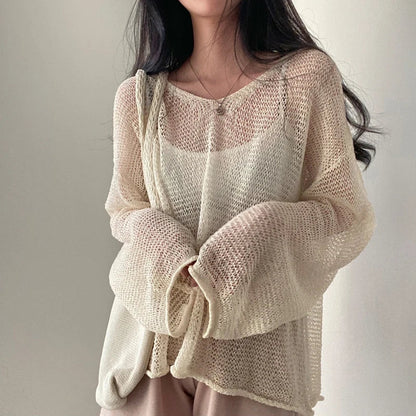 maoxiangshop- Full Sleeves Pullovers Hollow Out Sweaters Tops Sexy Women Fashion Casual Streetwear Chic Female Losse Sweaters Korean style