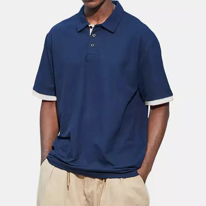 maoxiangshop New Men Short Sleeve Tshirt Summer Lapel Large Polo Shirts Large Collar Solid Color T Shirt for Men