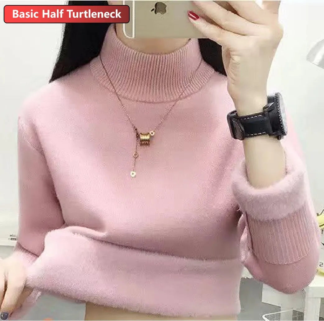 maoxiangshop Turtleneck Winter Sweater Women Elegant Thicken Velvet Lined Warm Sueter Knitted Pullover Slim Tops Jersey Knitwear Jumper New