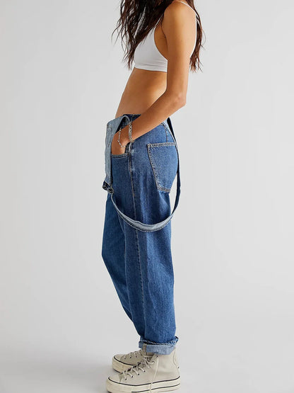 maoxiangshop Blue Denim Overalls Jumpsuit Rompers Women Belted Hole Hollow Out E-girl Casual Work Pants Hot Y2k Jeans Long Pants Streetwear