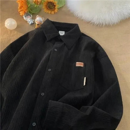 maoxiangshop Korean Fashion Long Sleeve Corduroy Sweatshirts Men Clothing Retro Spring and Autumn Casual Turn Down Collar Shirts
