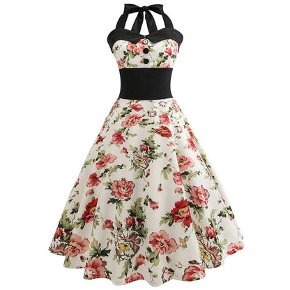 maoxiangshop Casual Floral 50s 60s Retro Vintage Dress Women Robe Rockabilly Swing Pinup Vestido Sexy Elegant Dress Vestidos