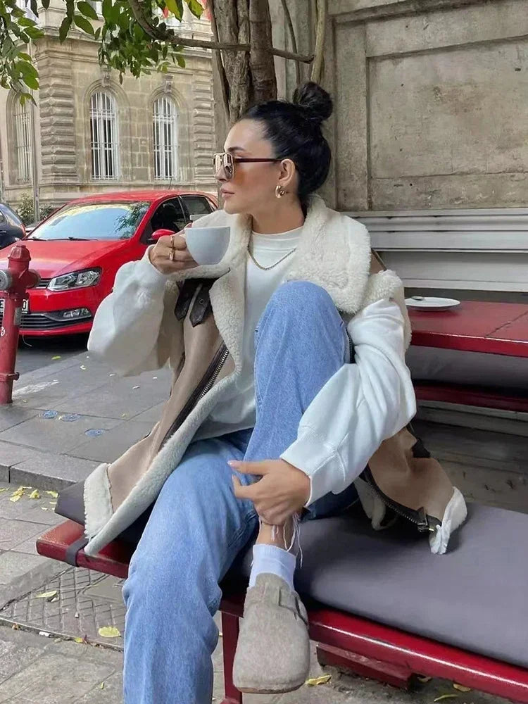 maoxiangshop  -  Women Autumn Faux Fur Vest Coat Warm Vintage Female Vests Coat Nude Zipper Sleeveless Jacket New in Outerwears