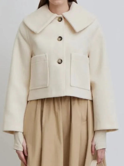 maoxiangshop  -  2024 Warm Lapel Long Sleeved With Pocket Crop Jacket Women's Single Breasted Casual Coat Autumn Winter Ladies Street Outerwear