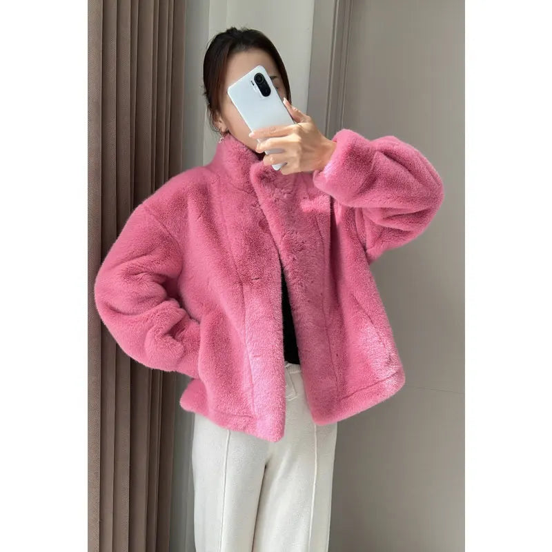 maoxiangshop Golden Mink Cashmere Fur One-Piece Fur Women Korean Style Short Coat Winter Thickened High Quality Women's Clothing