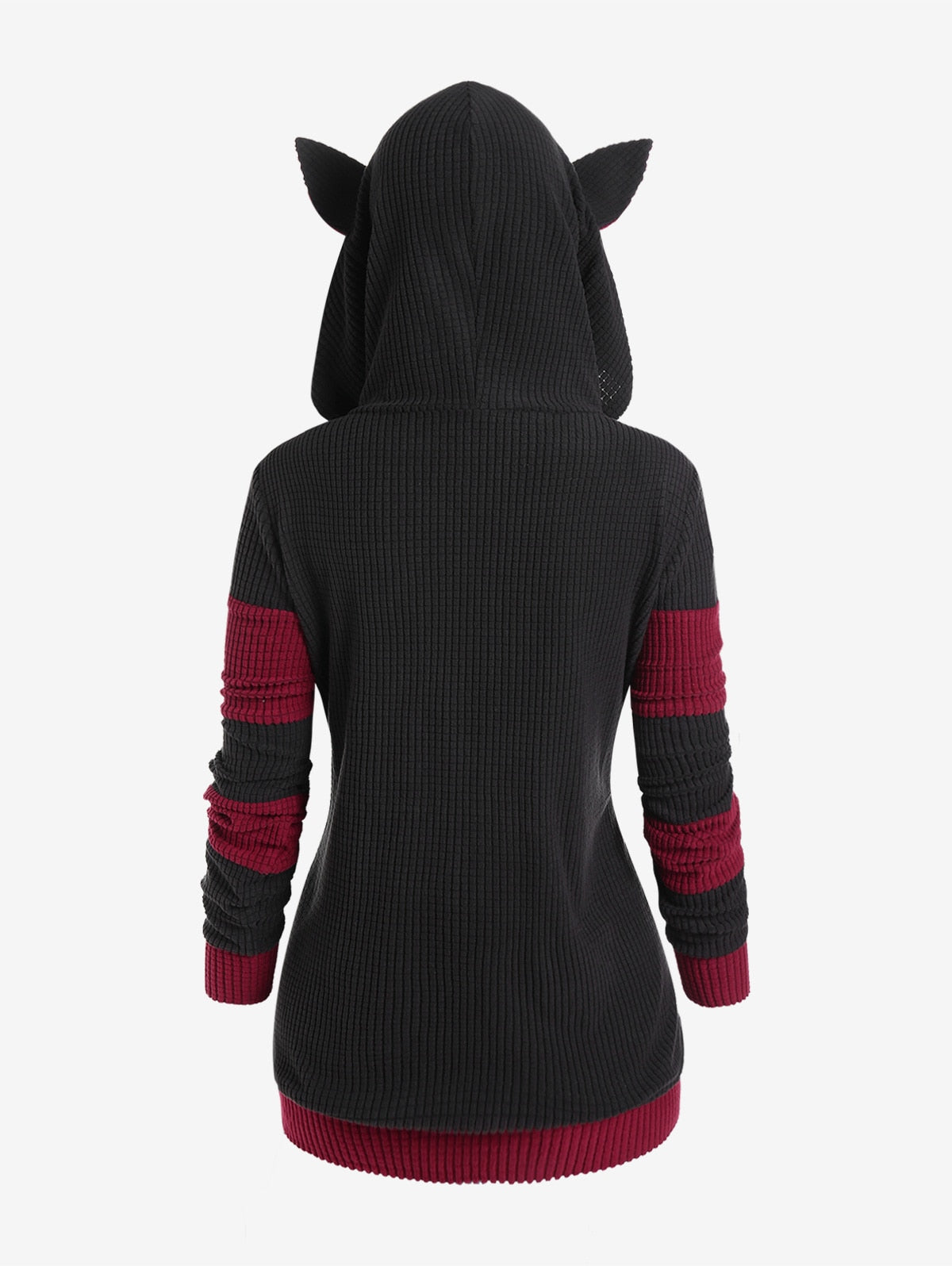 Cute Fall,Winter Women Colorblock Jacket Cat Ear Ribbed Hooded Warm Long Sleeve Zipper Coat 4XL Outwear Tops New Arrival