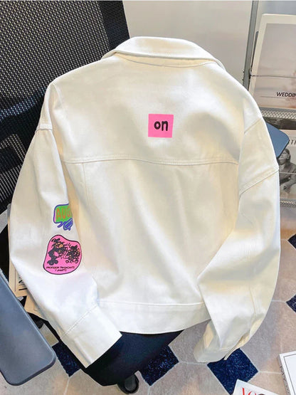 Deeptown Denim Jackets Women Harajuku Streetwear Oversized Patchwork Varsity Coat Fashion Loose Casual BF Baseball Outwear Tops