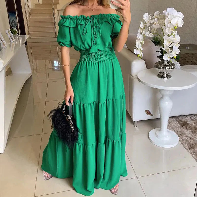 maoxiangshop Summer Boho Red Dress Fashion Short Sleeve Beach Long Dress Casual Loose Elegant Holiday Party Dresses For Women Robe Femme