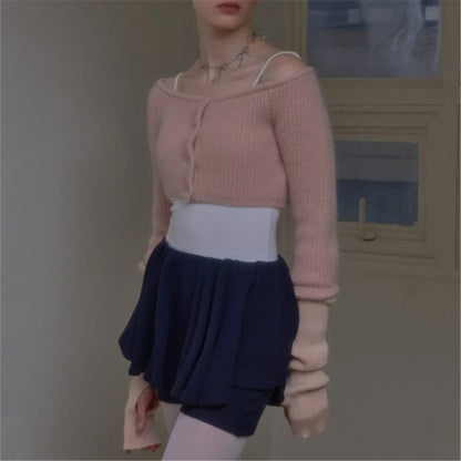 maoxiangshop -  Korean fashion pink cardigans for woman sexy cropped sweaters for women Winter clothes long sleeve top korean knitted
