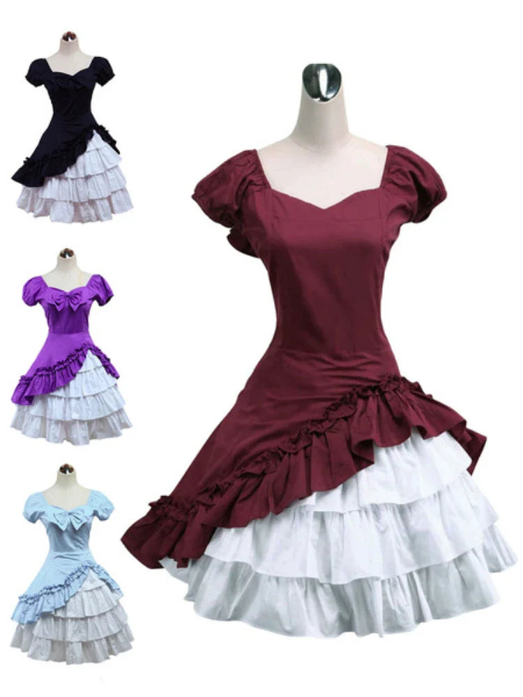 maoxiangshop  -  Wine White Lolita OP Dress Short Sleeves Withe Ruffles Lolita Black Dress  plus Size Lolita