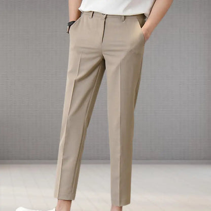 maoxiangshop Popular Men Trousers Breathable Men Suit Pants Soft Fabric Gentle Mid Waist Ankle Length Business Pants