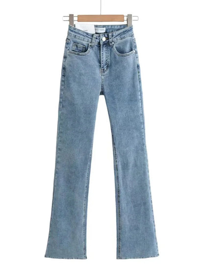 maoxiangshop  -  Fashion Denim Packets Jeans Women High Waist Flare Pants Streetwear Trousers Pants Jeans Ladies Autumn Bottoms Blue