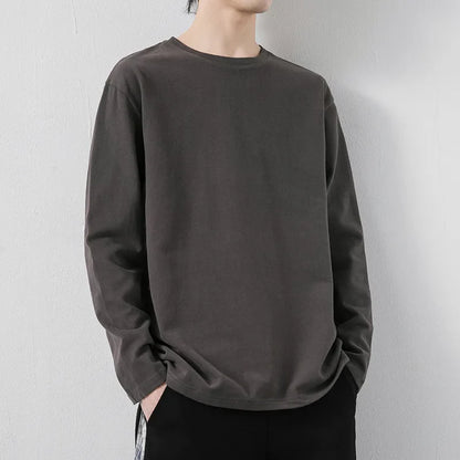 maoxiangshop New Klein Blue Long Sleeve T-shirt Men's Spring and Autumn New Solid Color Laydown Casual Top Coat Round Neck Underlay Shirt 5xl
