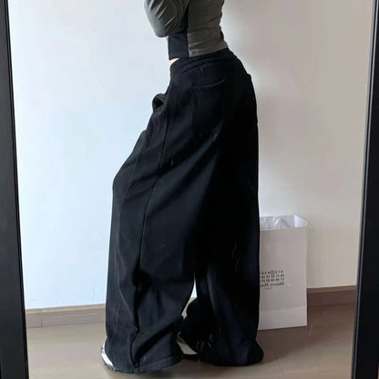 maoxiangshop  -  Women Streetwear Oversized Black Joggers Harajuku Hip Hop Wide Leg Pants Winter Korean Thick Baggy Trousers
