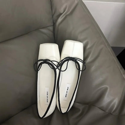 maoxiangshop  -  NEW Spring/Autumn Number 8 Flats Women Slip on Shoes Fashion Mary Jane Shoes Square Toe Women's Shoes Bow Silk Ballet Flats