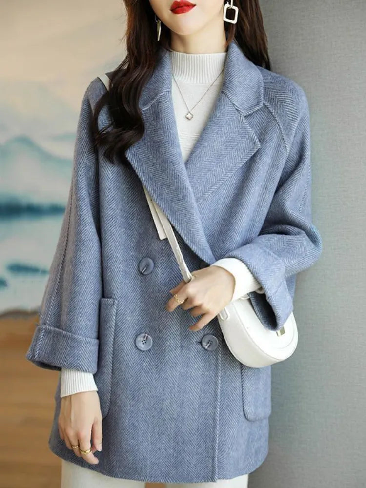 maoxiangshop Wool Coat Elegance Coats and Jackets Women New In Autumn Winter Jacket Women Korean Style Long Sleeve Office Lady Trench Coat