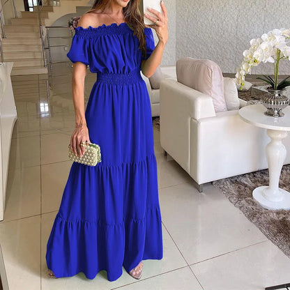 maoxiangshop Summer Boho Red Dress Fashion Short Sleeve Beach Long Dress Casual Loose Elegant Holiday Party Dresses For Women Robe Femme