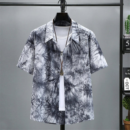 maoxiangshop Summer Tie-dye Shirt Men Plus Size Fashion Casual Tie Dye Shirts Male Hawaiian Beach Shirt Big Size 11XL