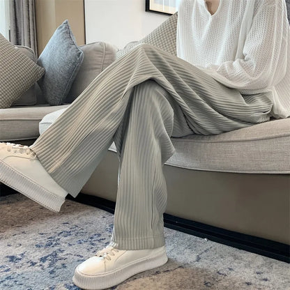 maoxiangshop Summer Pleated Pants Men Fashion Oversized Ice Silk Pants Men Japanese Streetwear Loose Straight Pants Mens Casual Trousers