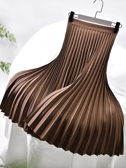 maoxiangshop Brand Designer Women Spring Autumn Elegant Chic Solid Pleated Skirt High Waist Luxury Fashion With Elastic Female