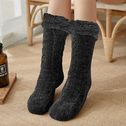 maoxiangshop Thickened Winter Woven Thermal Cashmere Socks Floor Socks Women's Carpet Home Plus Socks Velvet Sleep Socks Slippers Leg Cover