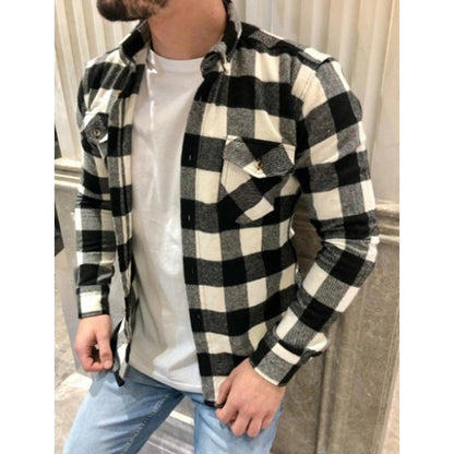 Autumn Casual Plaid Flannel Shirt Men Long-Sleeved Chest Two Pocket Design Fashion Printed-Turn-down Collar Button Shirt M-3XL