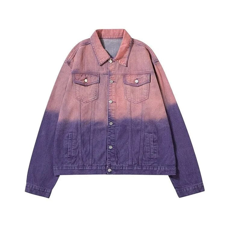 maoxiangshop Purple Ombre Denim Jacket for Women Oversized Jean Jacket Y2K Grunge Autumn Winter