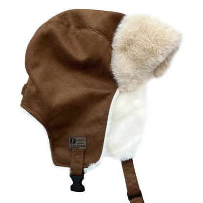 maoxiangshop  -  Women Bomber Hat Suede Plush Lined Trapper Cap Winter Warmer Windproof Russian Pilot Caps Ear Protect Skiing Riding Leifeng Hats