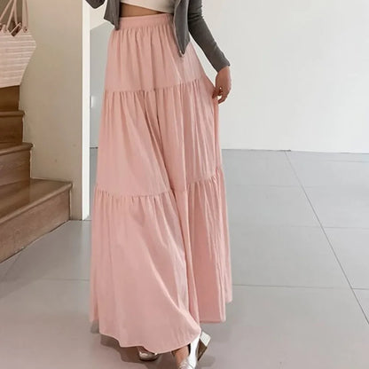 maoxiangshop Women Sweet Cake Skirt Summer Trend High Waist Pleated Skirt Casual Elegant All-Match Solid A-line Big Swing Double Layer Skirt