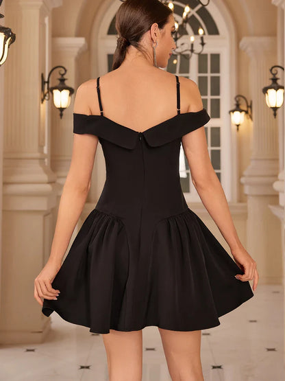 Black Elegant Party Dresses for Women Mini Off The Shoulder Birthday Dress Sexy One-piece Strap Women's Clothing