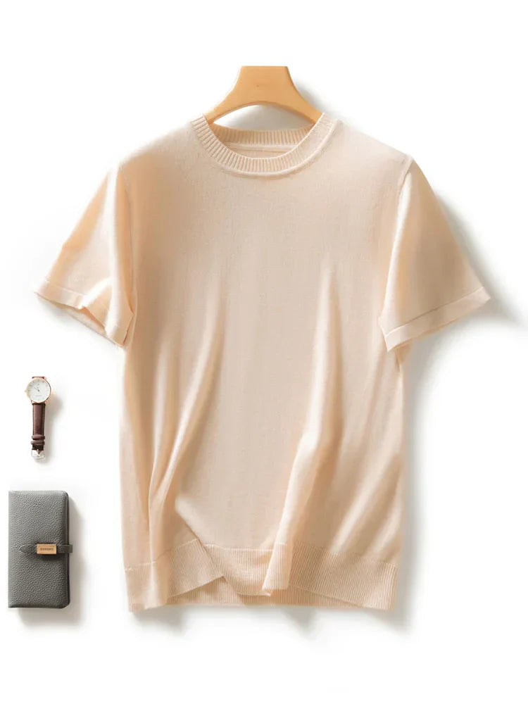 maoxiangshop Spring Summer Men's O-neck Wool Knitted T-shirt Smart Casual Basic Sleeveless Pullover Sweater 30% Merino Wool Knitwear Tops