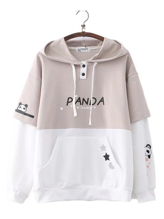 maoxiangshop Women cotton Hoodies Spring Long Sleeve Drawstring letter print Hooded Sweatshirt Female Harajuku Cute Pullover Tops
