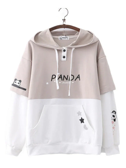 maoxiangshop Women cotton Hoodies Spring Long Sleeve Drawstring letter print Hooded Sweatshirt Female Harajuku Cute Pullover Tops