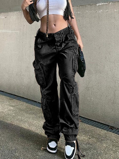 maoxiangshop2 Vintage Cargo Pants  Baggy Jeans Women Fashion 90s Streetwear Pockets Wide Leg High Waist Straight Y2k Denim Trousers Overalls