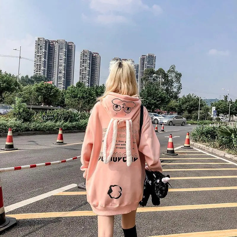 maoxiangshop Animal Women Hoodies Harajuku Kawaii Rabbit Hoodie Sweatshirt Tops Korean Bunny Graphic Outerwear Korean Couple E Girls Hoodie