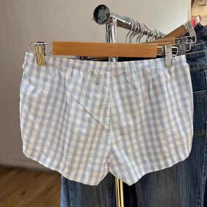 maoxiangshop  -  Heart Plaid Cotton Shorts for Women High Waist Elastic Kawaii Cute Skort Shorts Girls 2000s 90s Y2K Summer Clothes 2024