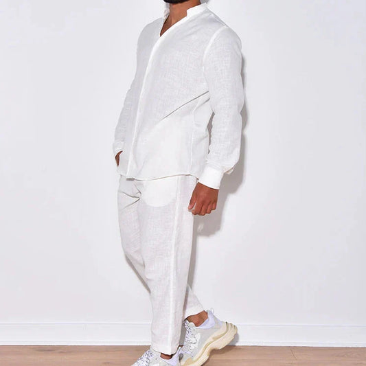 maoxiangshop Autumn and Winter White Shirts Pants for Mens Suit Fashion Versatile Casual  Sports Blouse Cargo Trousers Set Clothes