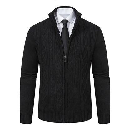 maoxiangshop New Winter Thick Warm Cardgian Men Smart Casual Knitted Sweatercoat Jackets Mens Slim Solid Color Stand Collar Knitting Cardigan