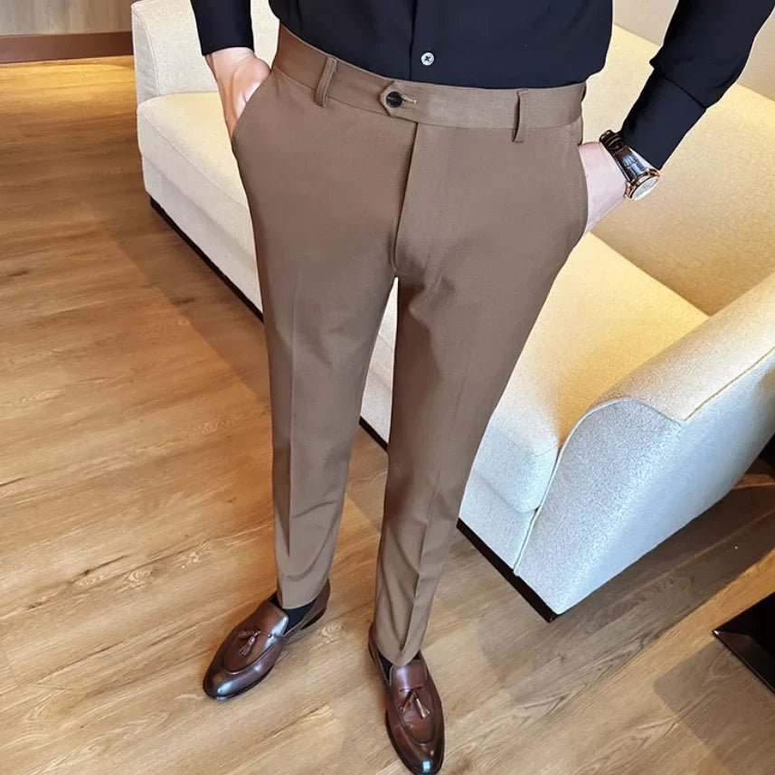 maoxiangshop Men's Spring High Quality Business Suit Trousers Men's Fashion Slim Fit Solid Color Office Dress Pants