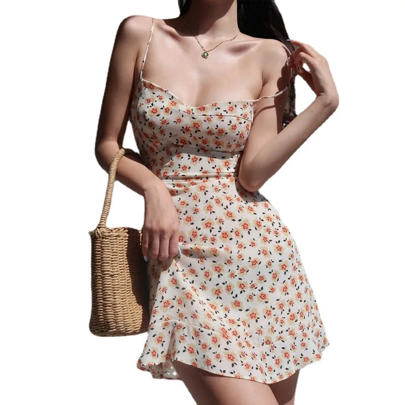 Vintage Flower Suspenders Women Summer Dress Clothes Sleeveless Fashion Beach Mini Short Dresses for Women Vacation Outfits 2024