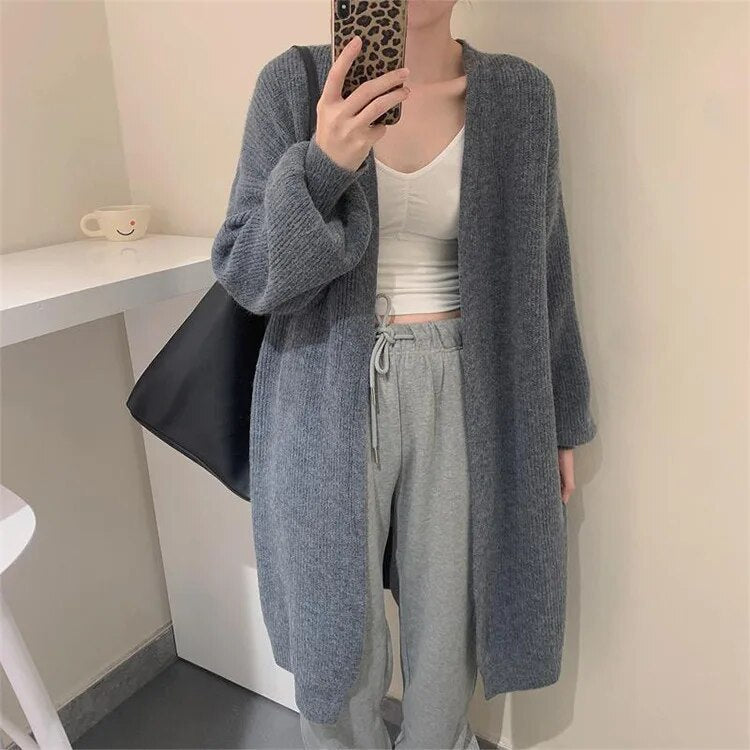 maoxiangshop Cardigan Sweater Knitted Open Front Long Sleeve Cardy Womens Autumn Winter Outfit