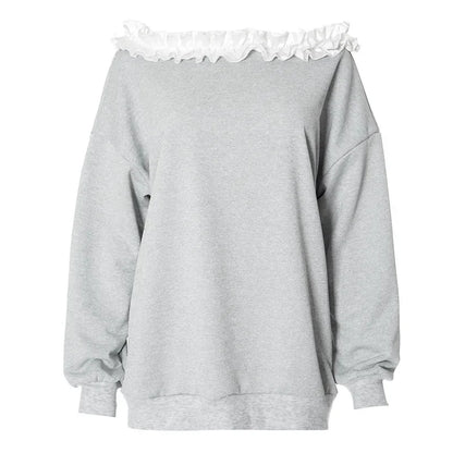 Ruffled Baggy Hoodies Women Clothing 2024 Fal Winter Pullovers Cozy Grey Sweatshirts Long Sleeve Tees P85-DF41
