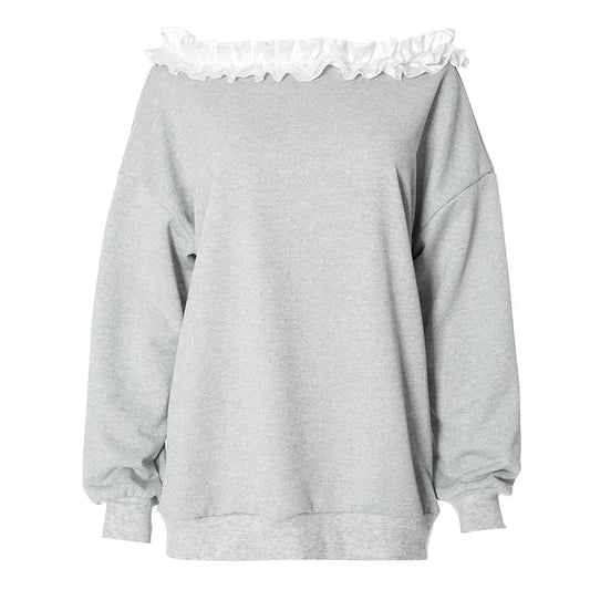 Ruffled Baggy Hoodies Women Clothing 2024 Fal Winter Pullovers Cozy Grey Sweatshirts Long Sleeve Tees P85-DF41