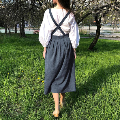 maoxiangshop Corduroy Elegant Women Dress Sexy Sleeveless Back Cross Long Party Dress Retro Pinafore Dress Overall Straps Suspenders Sundress