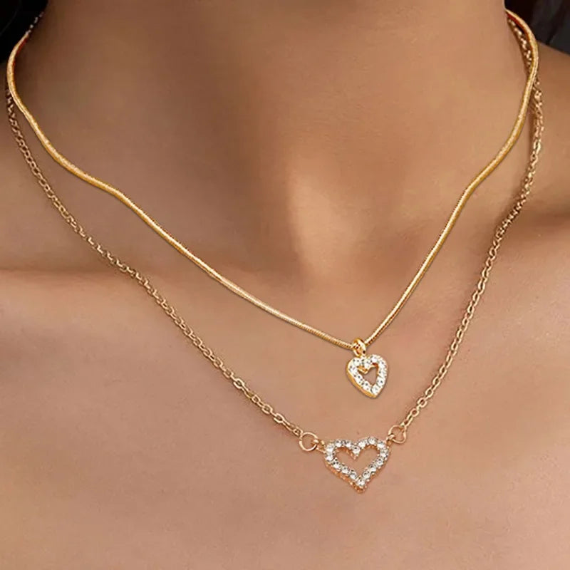 maoxiangshop Charm Stainless Steel Double Layer Peach Heart Pendant Necklace Jewelry for Women Cute Cool Clavicle Chain Aesthetic Y2k Jewelry